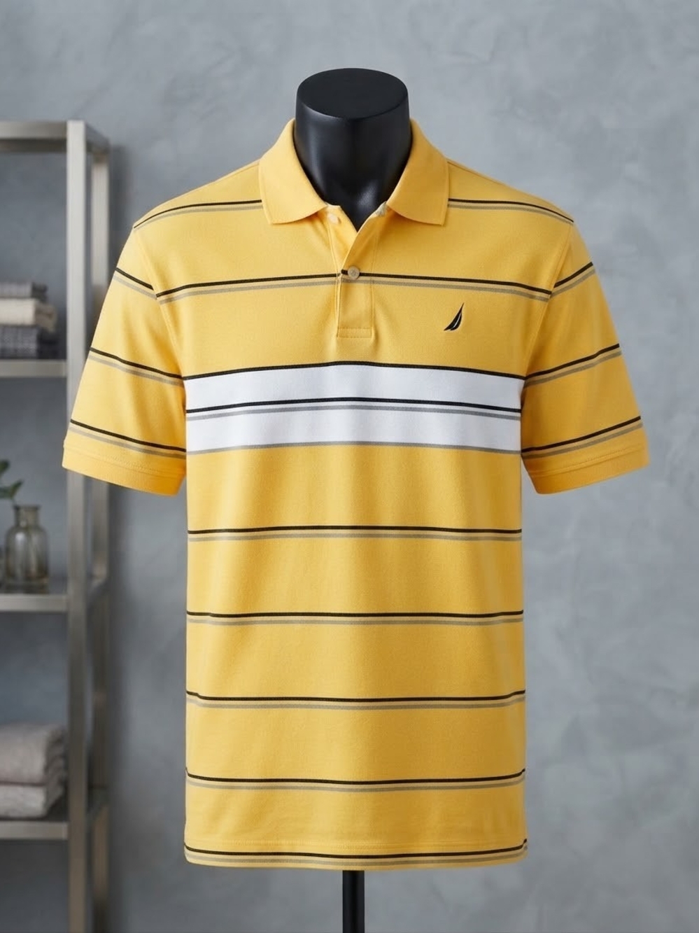 Nautica Yellow Polo with Black and White Stripes Like Bew XL